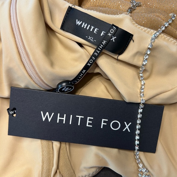 White Fox Boutique gold glam New Year’s Eve bling mini  dress rhinestones NWT XL - Picture 6 of 9